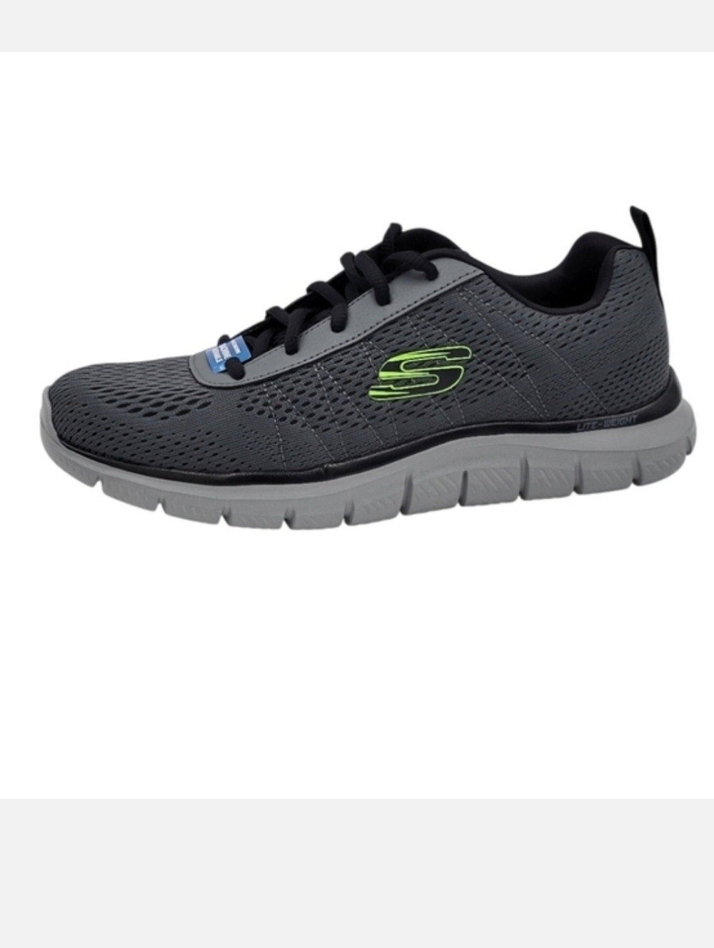 Skechers Track Moulton Jogger Men 9 Gray Lime Green S Logo Trainers Sneakers New